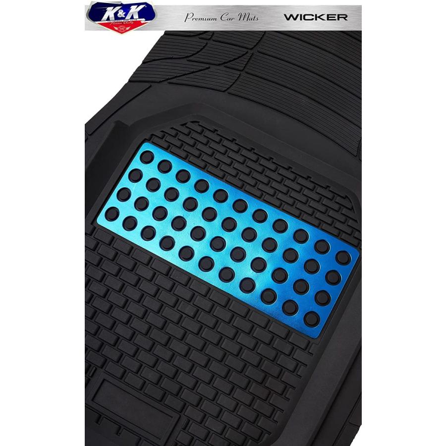 KnK Wicker ユニバーサル全天候型 ノンスリップ 高耐久 車 SUV トラック トリム可能 フロアマット 無臭 5点セット カラーオプション (青地に黒) アウトレット超高品質 ノンスリップマット 黒 車