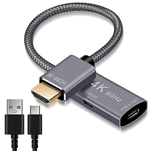 HDMIオス-USB-Cメスケーブルアダプター Micro USB電源ケーブル付き HDMI入力-USB Type C 3.1出力コンバーター 4K 60Hz Thunderbolt 3アダプター MacBook Pr