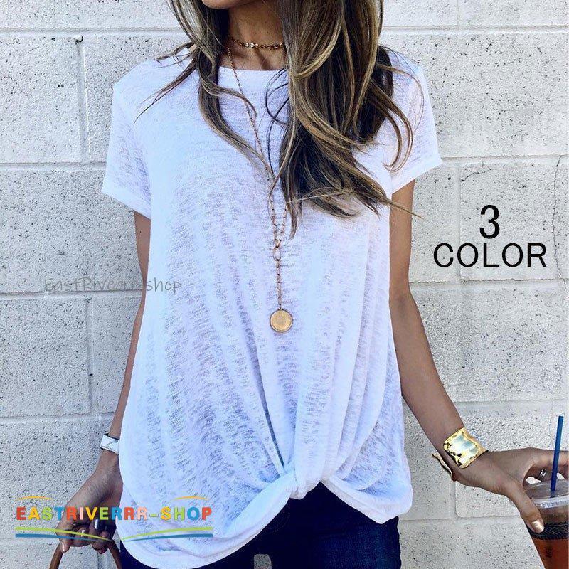 ｔシャツ レディース トップス 半袖 ラウンドネック 無地 シンプル カジュアル 着まわし ヘビロテ 春服 夏服 定番 裾クロス 美バランス 爽やか 半額sale