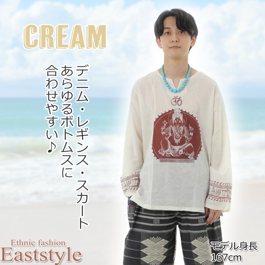 ガネーシャ柄 クルタ風 長袖チュニック Tシャツレディース メンズ ブラウス エスニックファッション｜eaststyle｜07