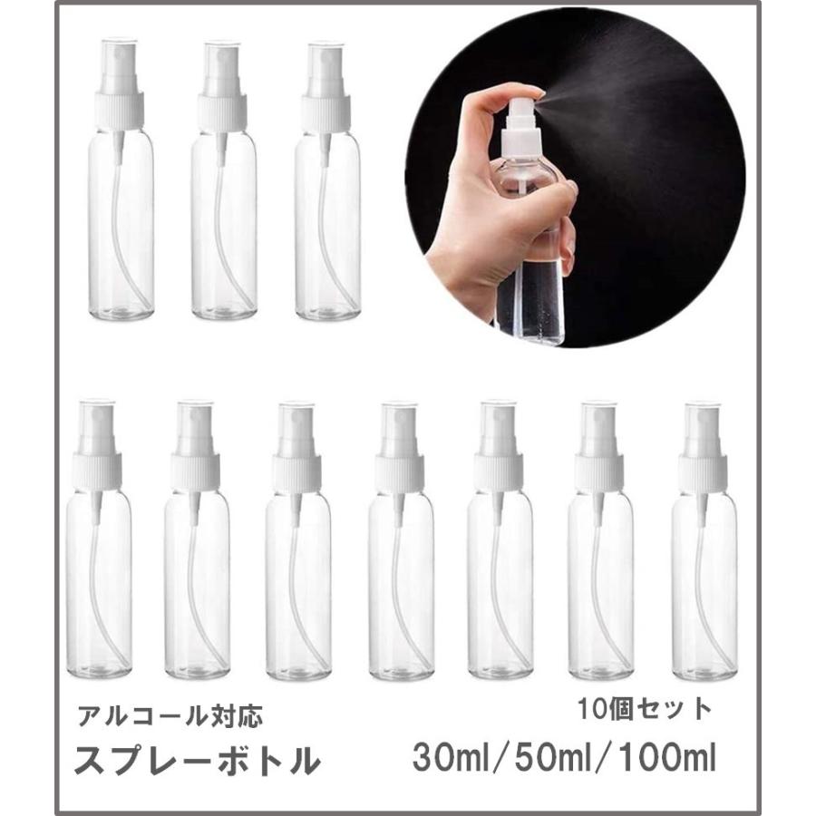 スプレーボトル アルコール対応 100ml/50ml/30ml 10本セット 熱中症対策　霧吹き　在庫あり　空ボトル 詰替ボトル 携帯用 透明 キャップ付 化粧水 小分けボトル | 