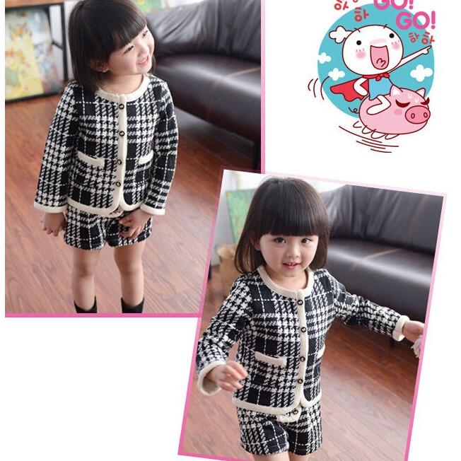 子供服 千鳥柄 2点セット セットアップ コート+短ズボン 女の子 可愛い