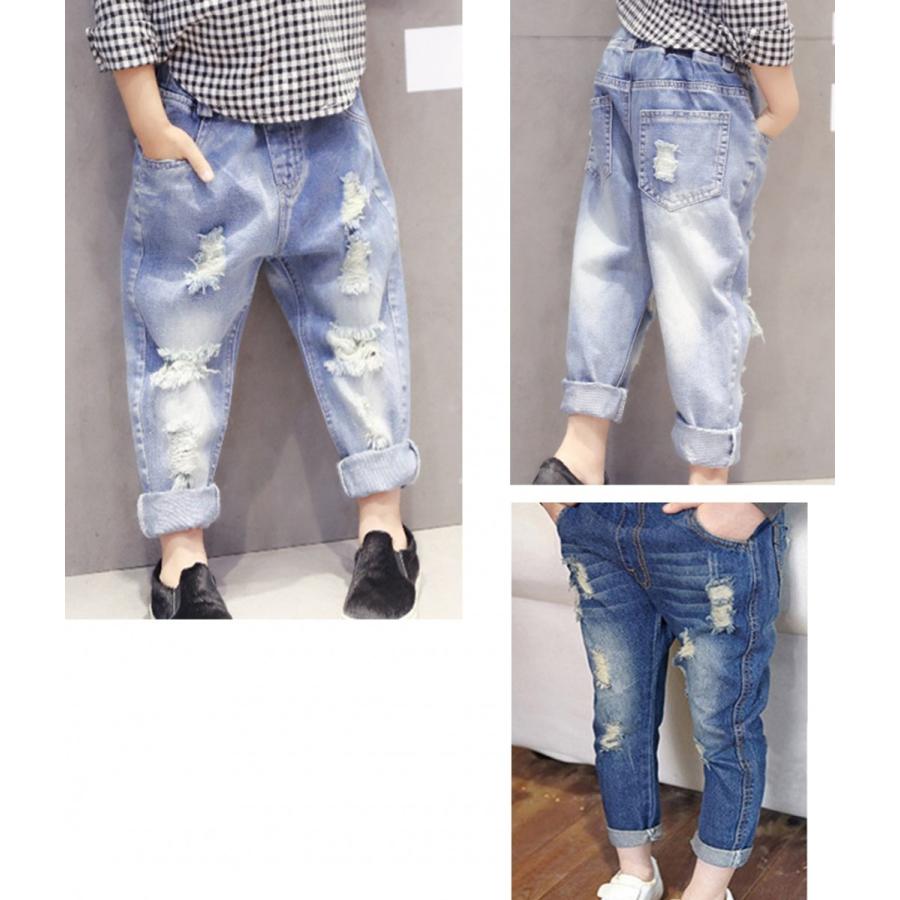 再入荷 即完売 ダメージデニムパンツ デニム 子供服 男女兼用