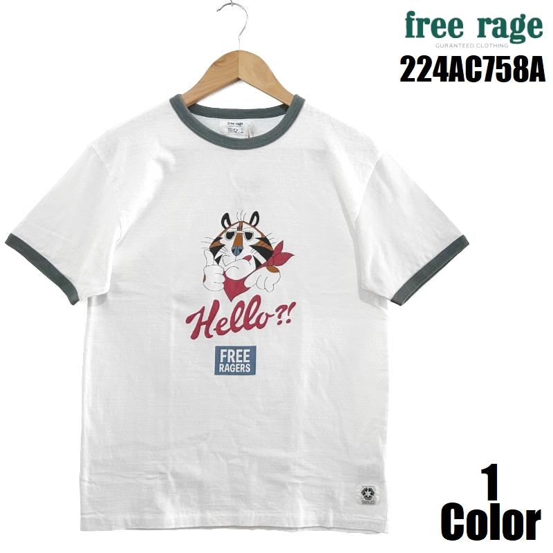 free rage（フリーレイジ） 'Hello?!'リサイクルコットンリンガーTシャツ FREE RAGE EASY NAVY 半袖 国産 ...