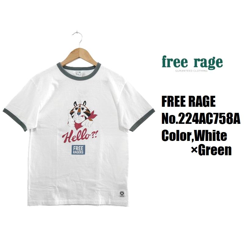 free rage（フリーレイジ） 'Hello?!'リサイクルコットンリンガーTシャツ FREE RAGE EASY NAVY 半袖 国産 ...