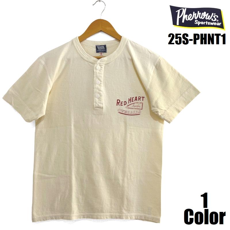 Pherrow's（フェローズ） 'RED HEART' ヘンリーネックTシャツ