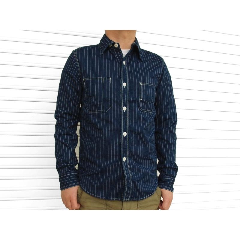 ウエス インディゴウォバッシュストライプシャツ UES EASY NAVY 500954 