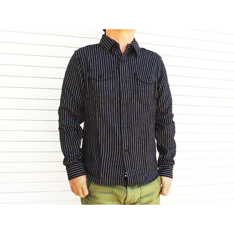 UES（ウエス） 先染インディゴストライプヘビーネルシャツ UES EASY