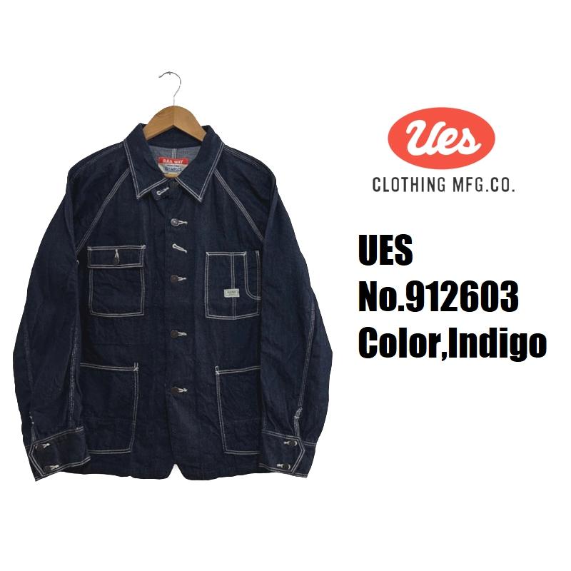 ues（ウエス）rail way ヘリンボーン　デニムカバーオール UES（ウエス） デニムレイルロードジャケット UES EASY NAVY 912603