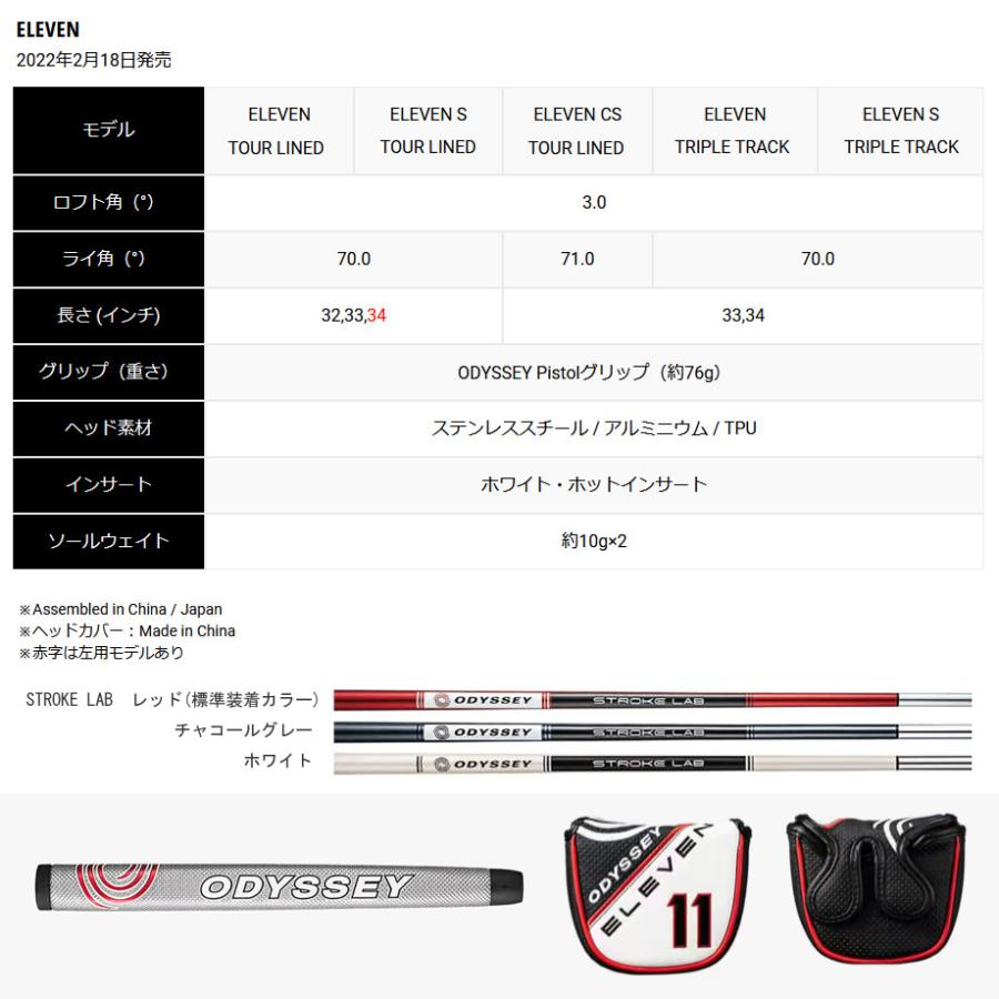 特注 日本仕様 オデッセイ 2022 ELEVEN イレブン CS TOUR LINED センターシャフト ツアーライン パター STROKE LAB チャコールグレー 
