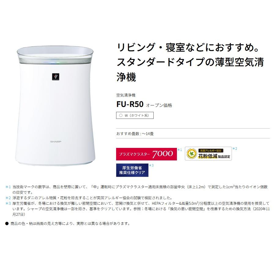 プラズマクラスター シャープ 空気清浄機 FU-R50-W ホワイト系