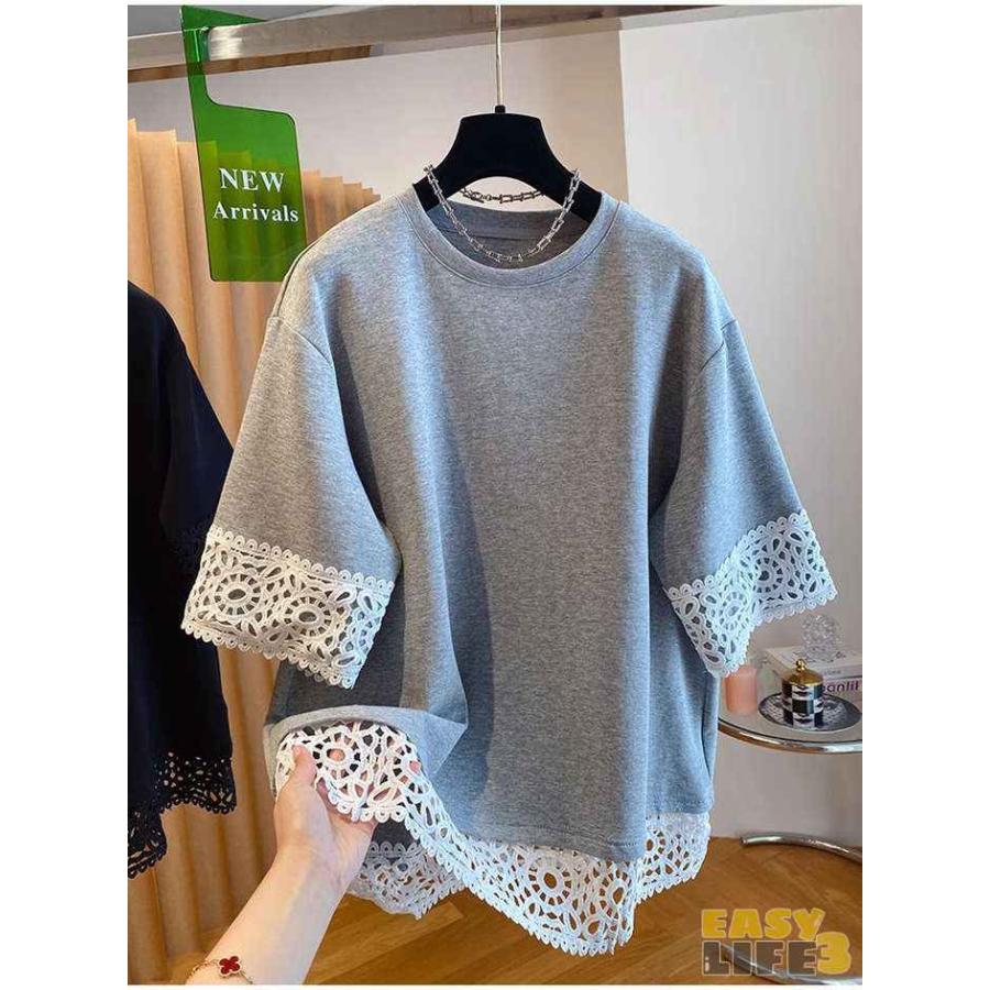 Tシャツ レディース 半袖 tシャツ トップス 夏 夏服 花柄 レース