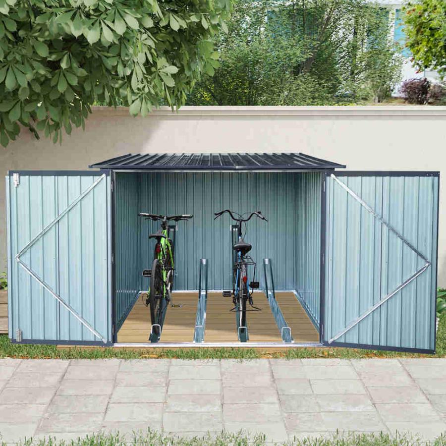 【即納】【365日間品質保証】自転車置き場 屋外用 4台収納可 サイクルハウス 物置 幅206×奥行204×高さ162cm 大容量 鍵付き 両開きドア 通気口付き 防さび 防水の画像