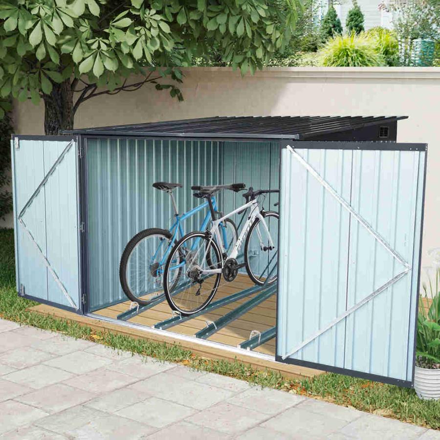 【即納】【365日間品質保証】自転車置き場 屋外用 4台収納可 サイクルハウス 物置 幅206×奥行204×高さ162cm 大容量 鍵付き 両開きドア 通気口付き 防さび 防水の画像