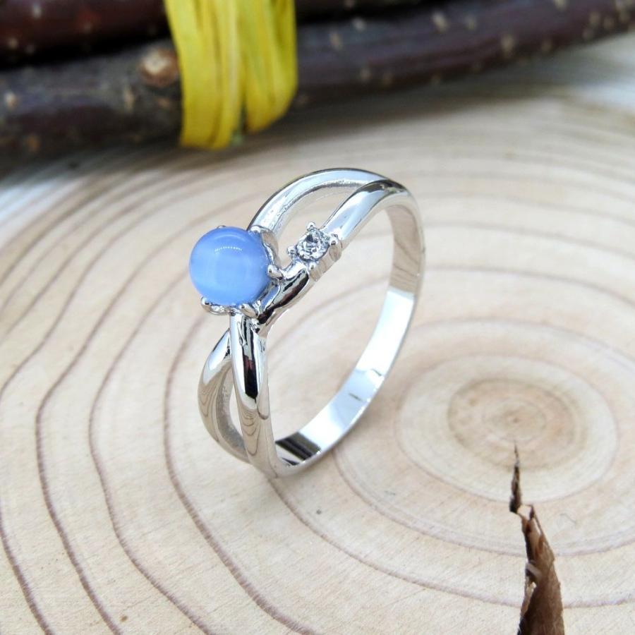 ピンキーリング ブルーキャッツアイ リング スワロフスキー シルバー