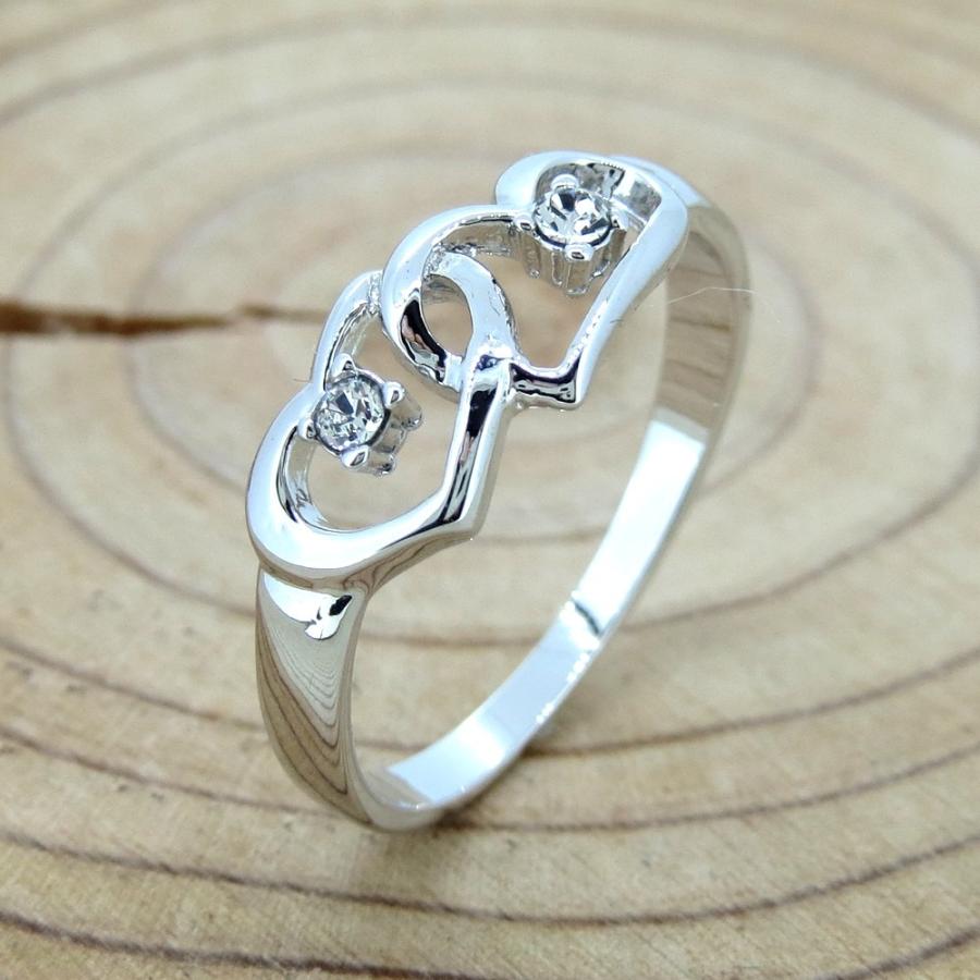 ピンキーリング ダブル ハート リング スワロフスキー 2色展開