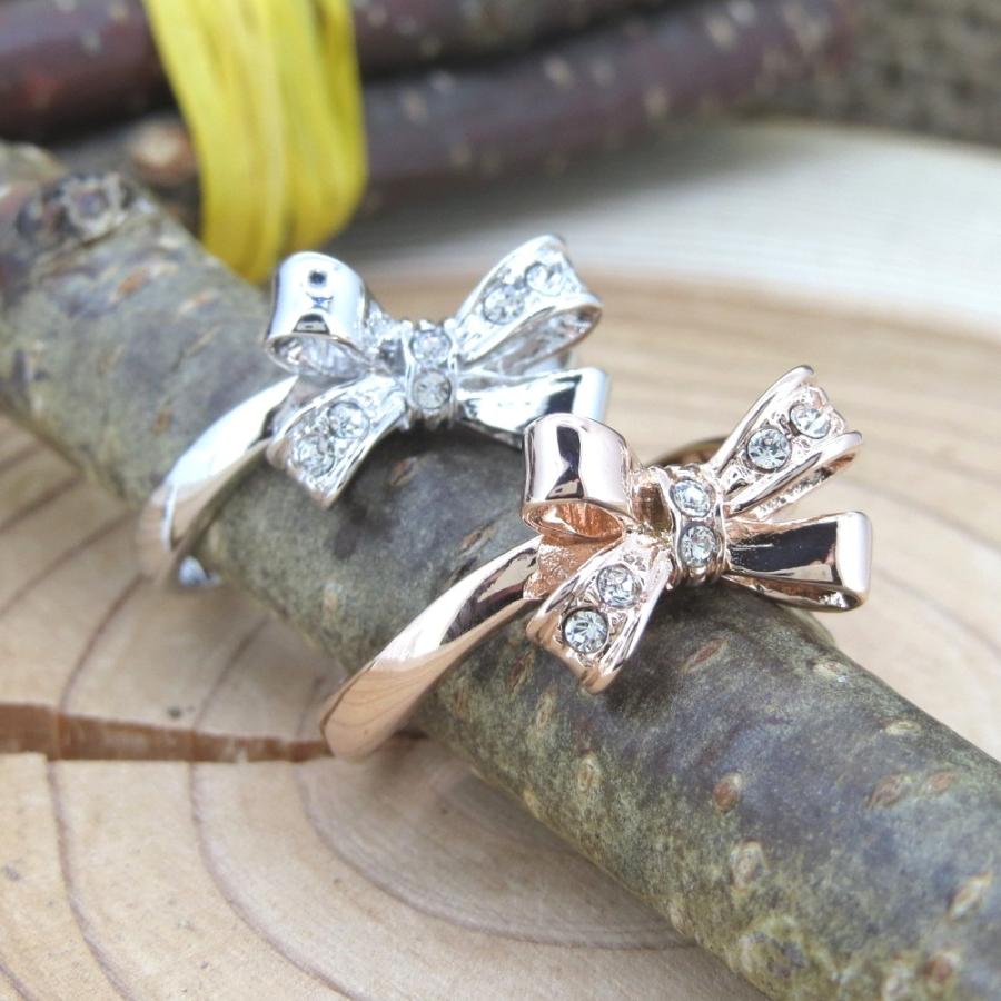 6石 蝶結び リボン リング シルバー ピンクゴールド 9号 11号 13
