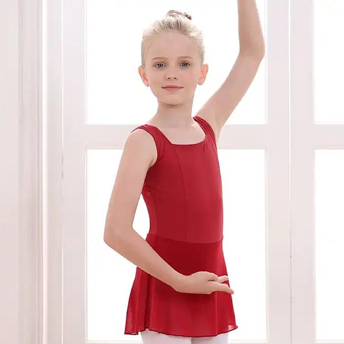 Scarlett 赤 フリル付き レオタード バレエ 子供 L バレエ レオタード 子ども ワイド サスペンダー スカート付き タンク