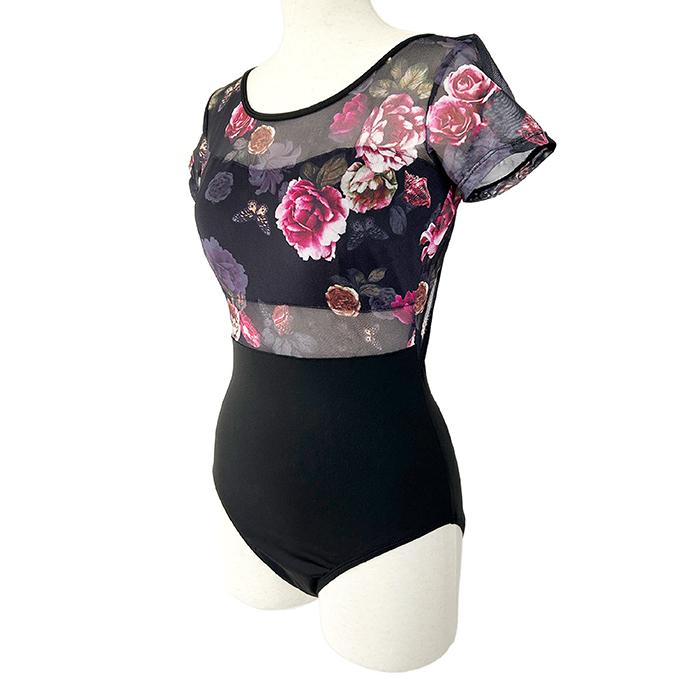 フラワーメッシュ バレエレオタード ジュニア・大人用 バストポケット