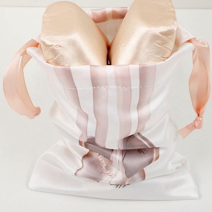 バレエ シューズバッグ 巾着袋 トウシューズ柄 サテンリボン付き