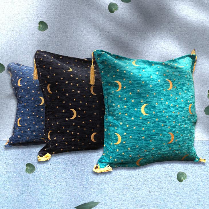 トルコ製 クッションカバー moon and star dark blue 月と星
