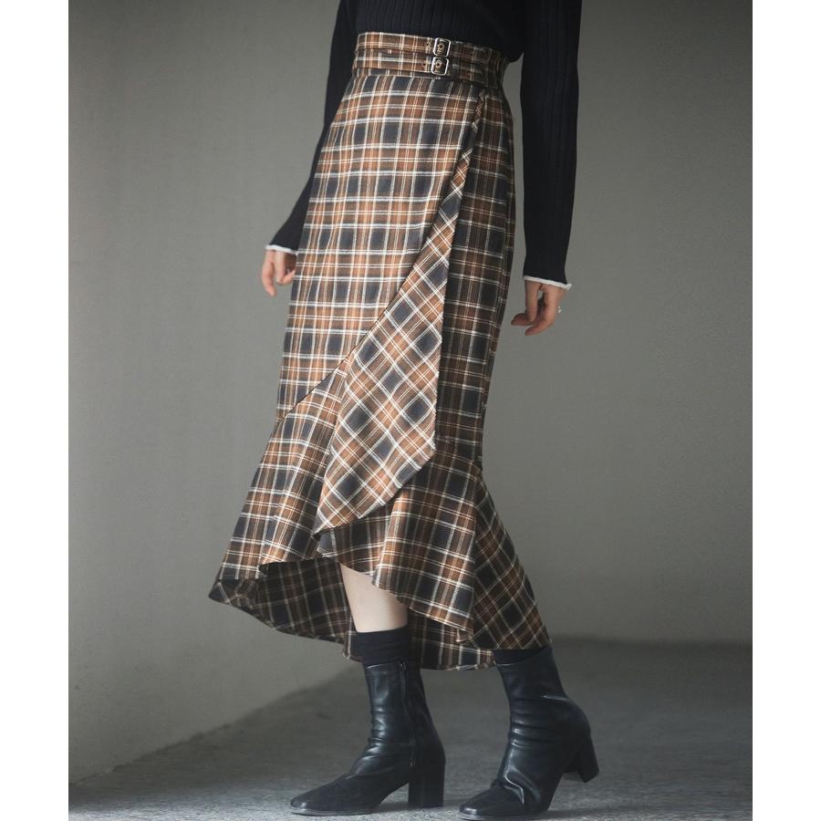 スカート レディース ボトムス ミモレ丈 チェック柄 ラップ風