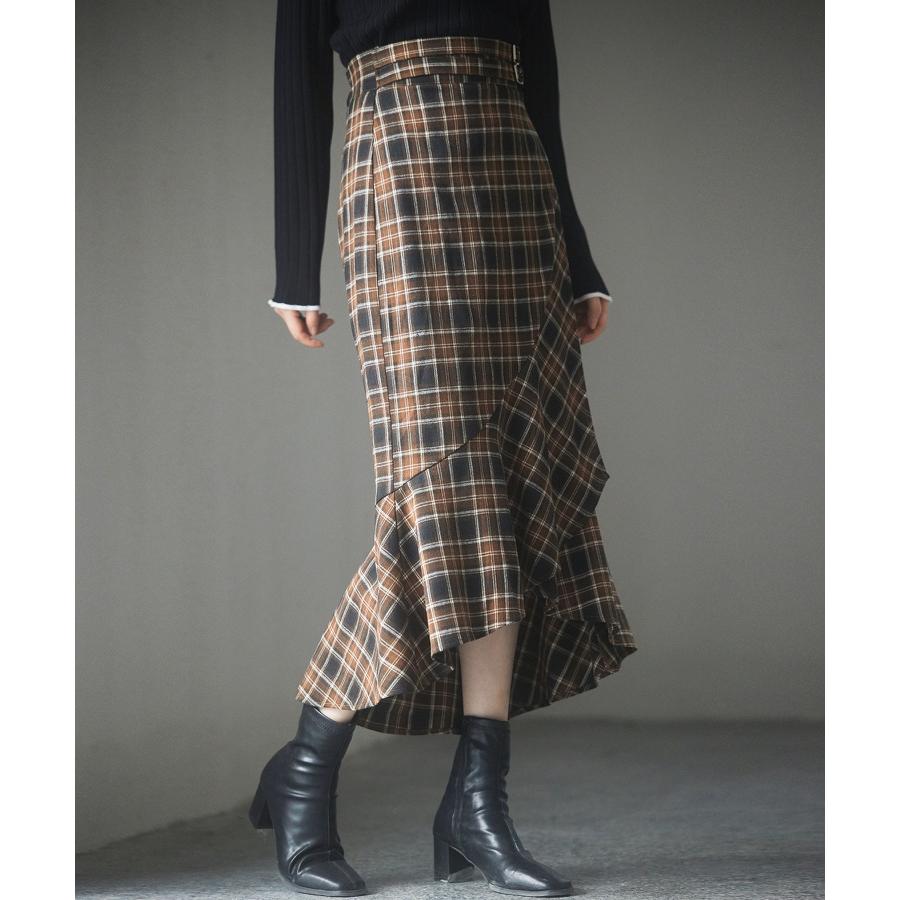 スカート レディース ボトムス ミモレ丈 チェック柄 ラップ風