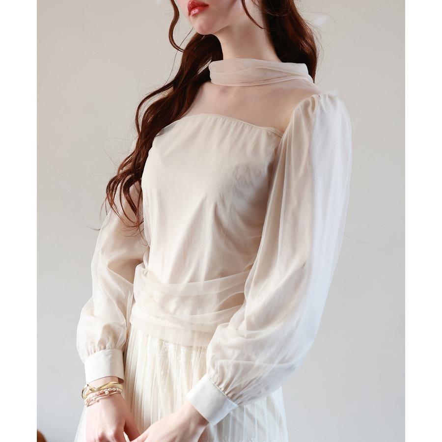 チュール トップス レディース プチハイネック 立ち襟 クロップド丈 ショート丈 ブラウス シースルー シアー 長袖 春 レトロ きれいめ 大人 セク |  | 11