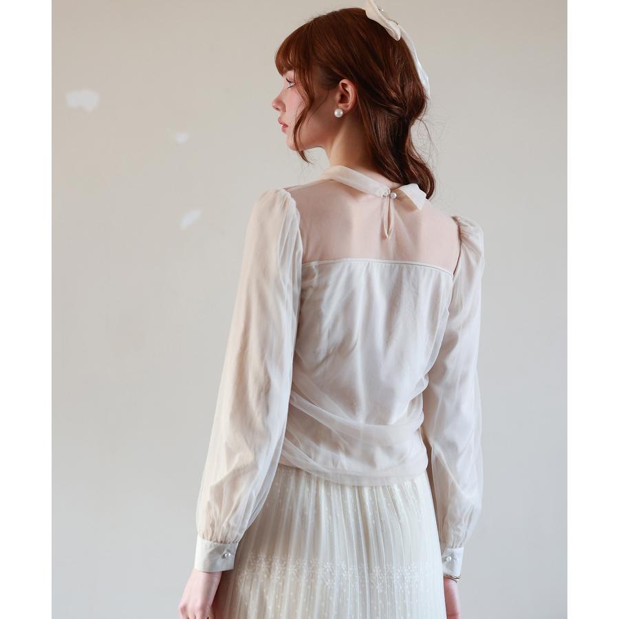 チュール トップス レディース プチハイネック 立ち襟 クロップド丈 ショート丈 ブラウス シースルー シアー 長袖 春 レトロ きれいめ 大人 セク |  | 12