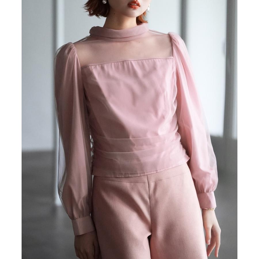 チュール トップス レディース プチハイネック 立ち襟 クロップド丈 ショート丈 ブラウス シースルー シアー 長袖 春 レトロ きれいめ 大人 セク |  | 13