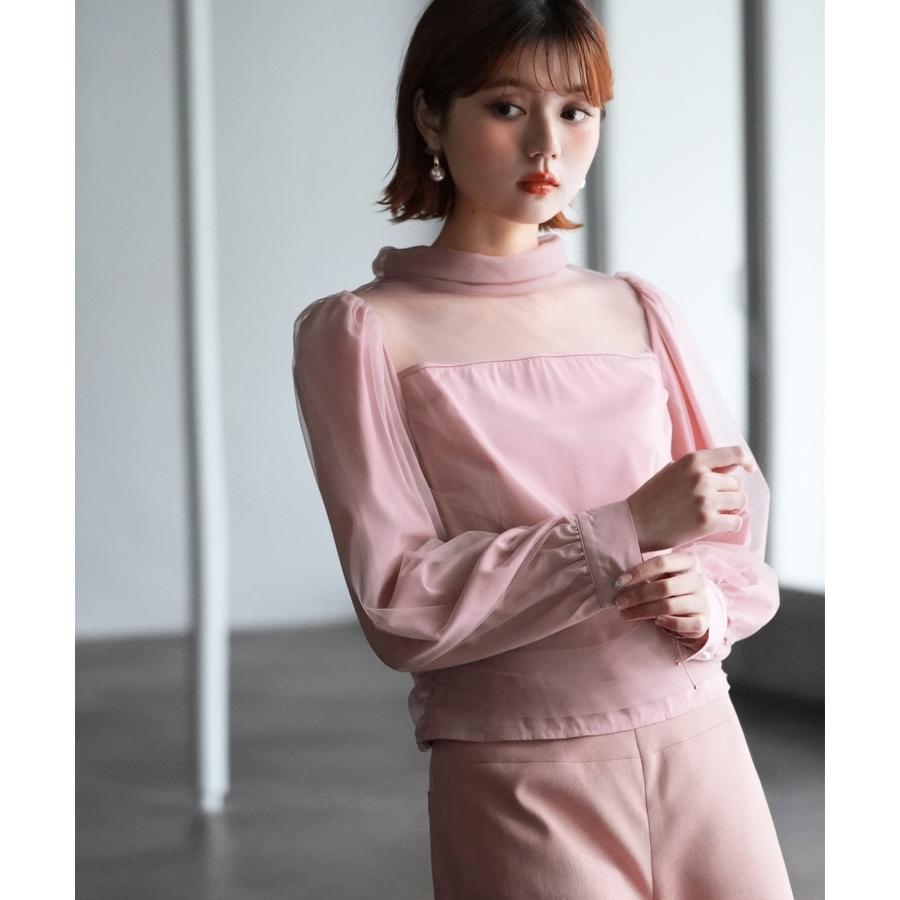 チュール トップス レディース プチハイネック 立ち襟 クロップド丈 ショート丈 ブラウス シースルー シアー 長袖 春 レトロ きれいめ 大人 セク |  | 15