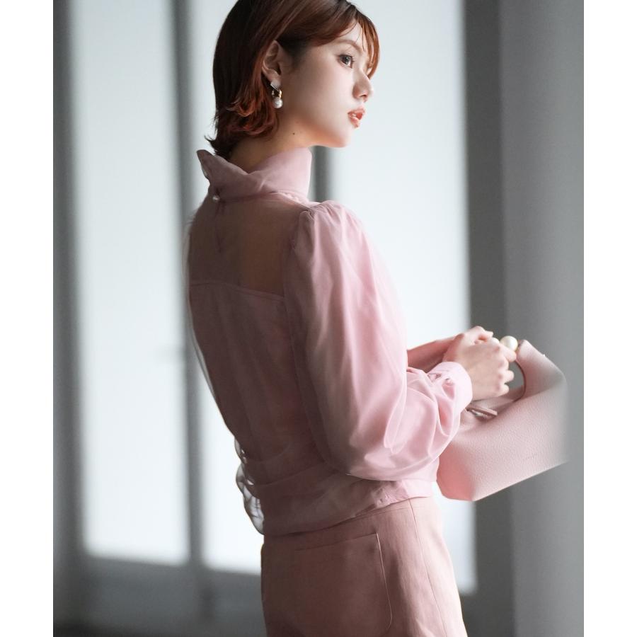 チュール トップス レディース プチハイネック 立ち襟 クロップド丈 ショート丈 ブラウス シースルー シアー 長袖 春 レトロ きれいめ 大人 セク |  | 16