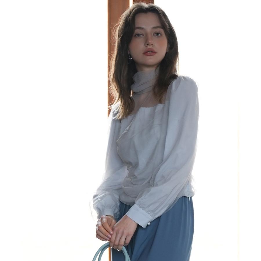 チュール トップス レディース プチハイネック 立ち襟 クロップド丈 ショート丈 ブラウス シースルー シアー 長袖 春 レトロ きれいめ 大人 セク |  | 05