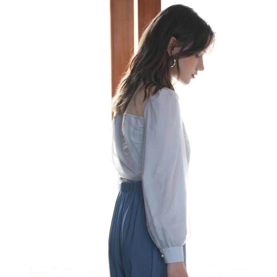 チュール トップス レディース プチハイネック 立ち襟 クロップド丈 ショート丈 ブラウス シースルー シアー 長袖 春 レトロ きれいめ 大人 セク |  | 06