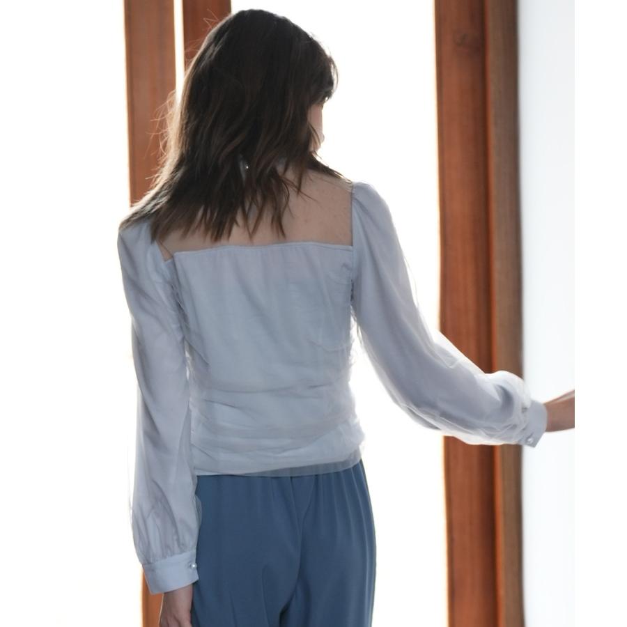 チュール トップス レディース プチハイネック 立ち襟 クロップド丈 ショート丈 ブラウス シースルー シアー 長袖 春 レトロ きれいめ 大人 セク |  | 07