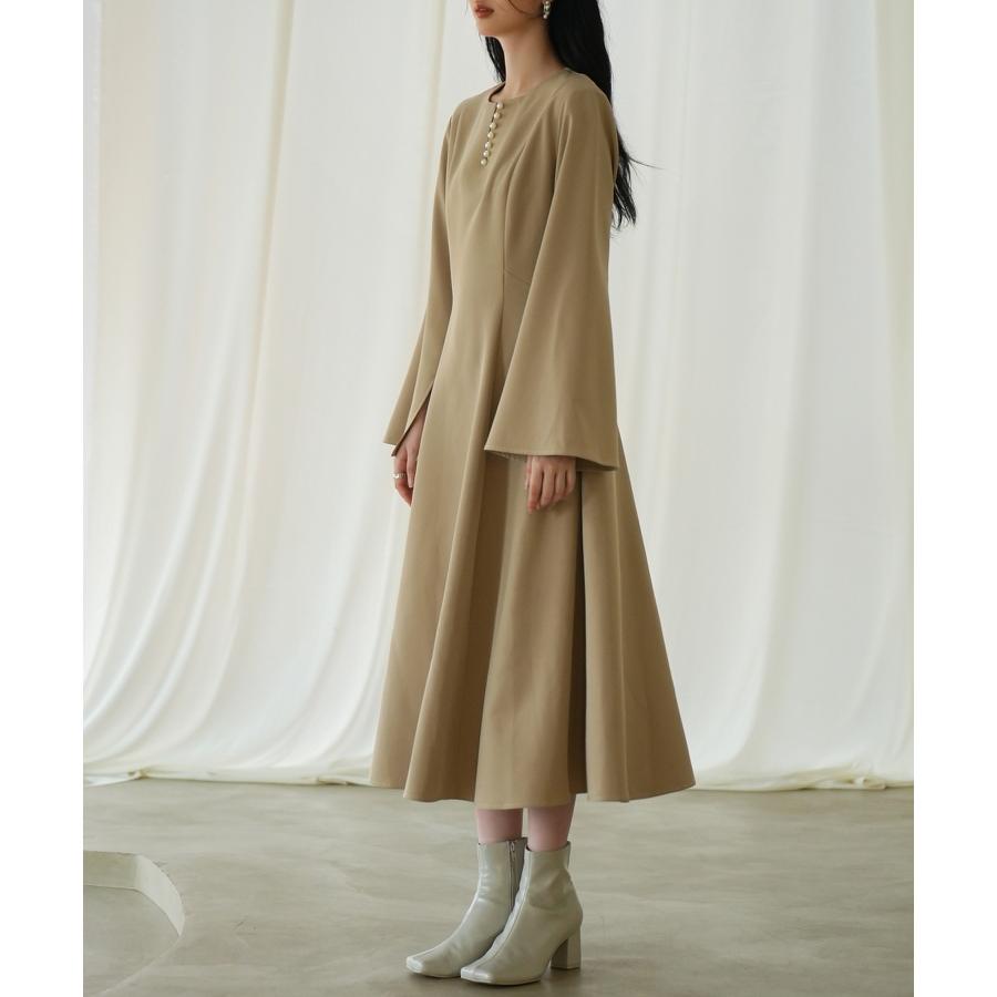 ワンピース レディース フレアワンピース 長袖 ミモレ丈 スリットスリーブ キーネック 細見え パール付き きれいめ エレガンス 大人 おしゃれ 高見 |  | 11