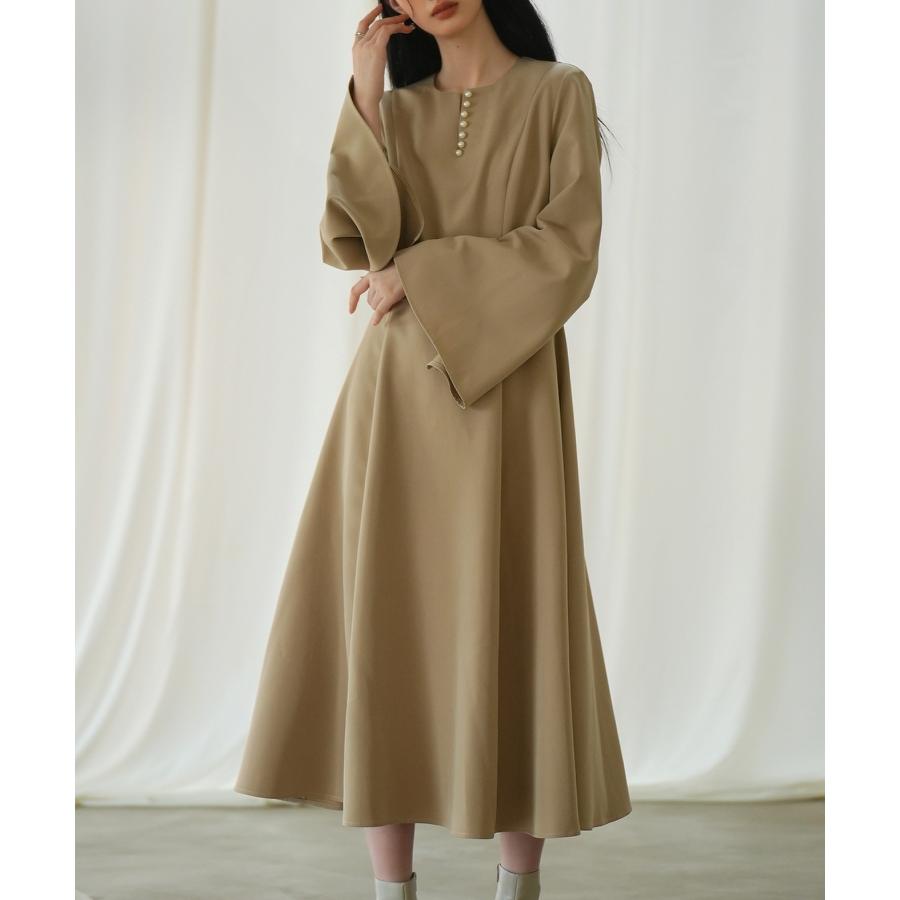 ワンピース レディース フレアワンピース 長袖 ミモレ丈 スリットスリーブ キーネック 細見え パール付き きれいめ エレガンス 大人 おしゃれ 高見 |  | 12