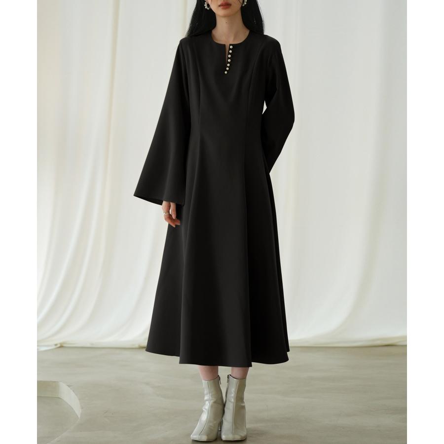 ワンピース レディース フレアワンピース 長袖 ミモレ丈 スリットスリーブ キーネック 細見え パール付き きれいめ エレガンス 大人 おしゃれ 高見 |  | 13