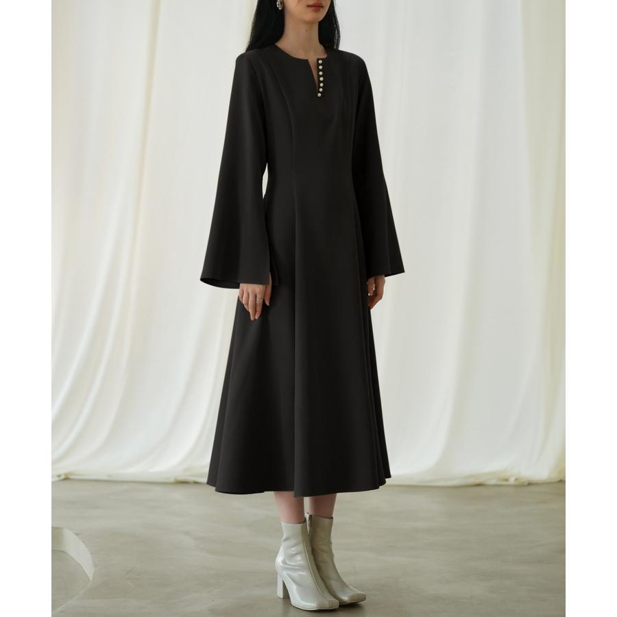 ワンピース レディース フレアワンピース 長袖 ミモレ丈 スリットスリーブ キーネック 細見え パール付き きれいめ エレガンス 大人 おしゃれ 高見 |  | 14