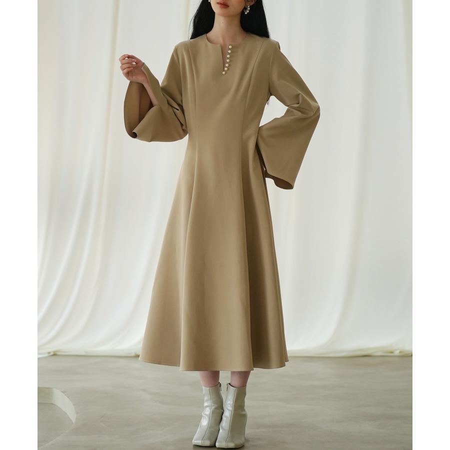 ワンピース レディース フレアワンピース 長袖 ミモレ丈 スリットスリーブ キーネック 細見え パール付き きれいめ エレガンス 大人 おしゃれ 高見 |  | 09