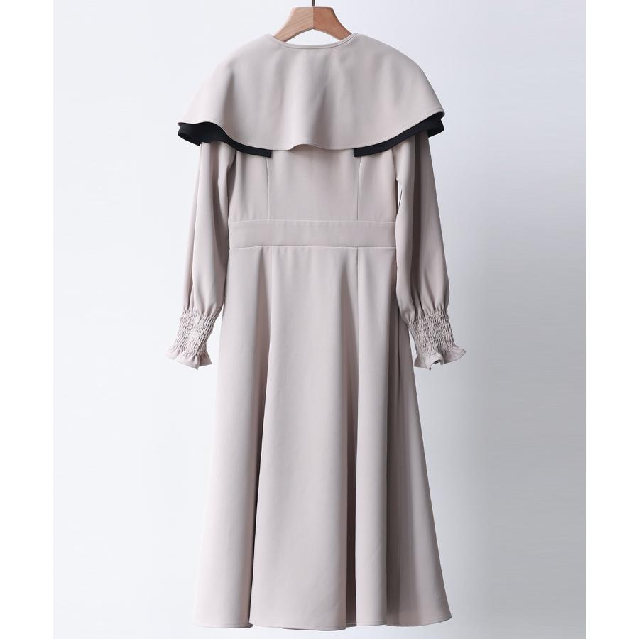 ワンピース レディース 長袖 ケープカラー ミモレ丈 2way 取り外し可能