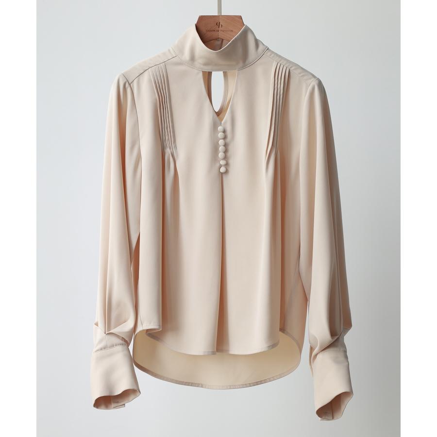 ブラウス レディース 長袖 チョーカーネック ゆったり プリーツ 大人 とろみ素材 おしゃれ 可愛い きれいめ オフィス 女の子 秋 秋物 SAISO |  | 01