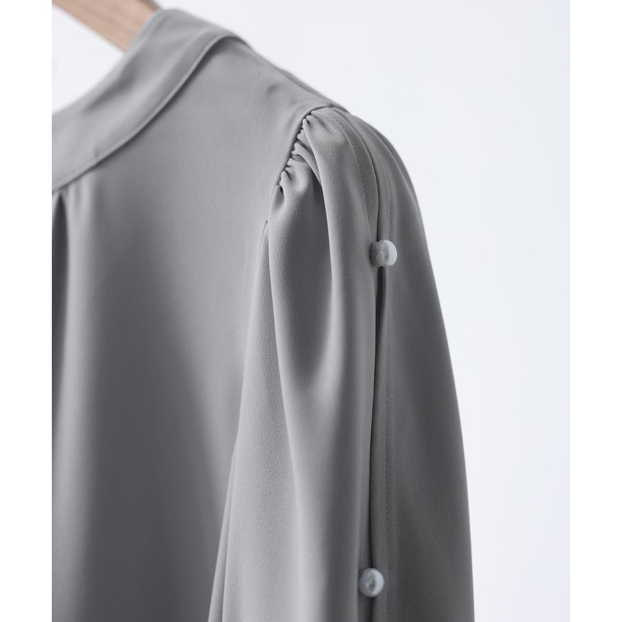 ブラウス レディース 長袖 クルーネック ゆったり ギャザー きれいめ リボン パールボタン ボタン開閉 とろみ素材 おしゃれ 可愛い オフィス |  | 18