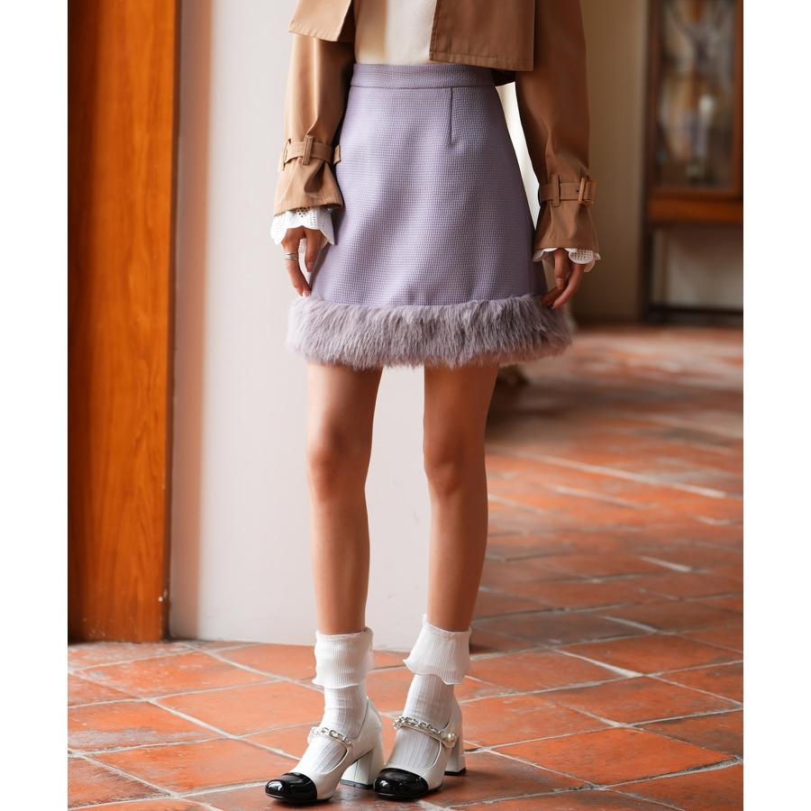 スカート レディース ボトムス ミニスカート ひざ上 ハイウエスト 脚長効果 裏地付き 美シルエット ファー付き 厚手 通学 カジュアル シンプル フ |  | 10