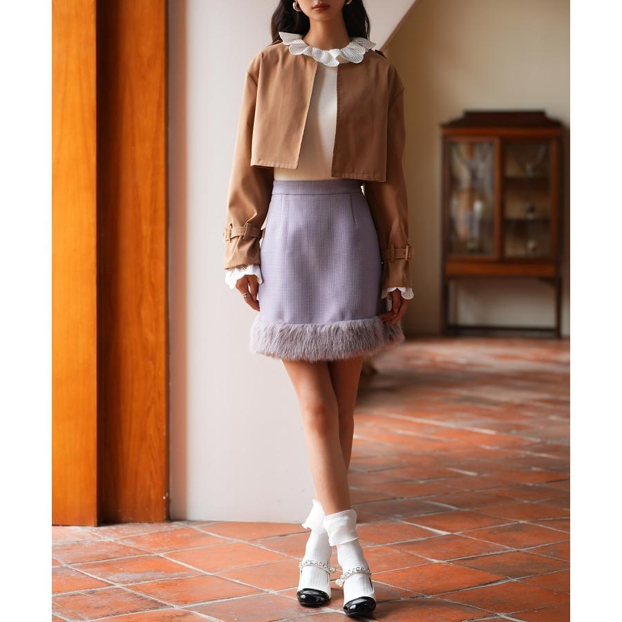 スカート レディース ボトムス ミニスカート ひざ上 ハイウエスト 脚長効果 裏地付き 美シルエット ファー付き 厚手 通学 カジュアル シンプル フ |  | 12