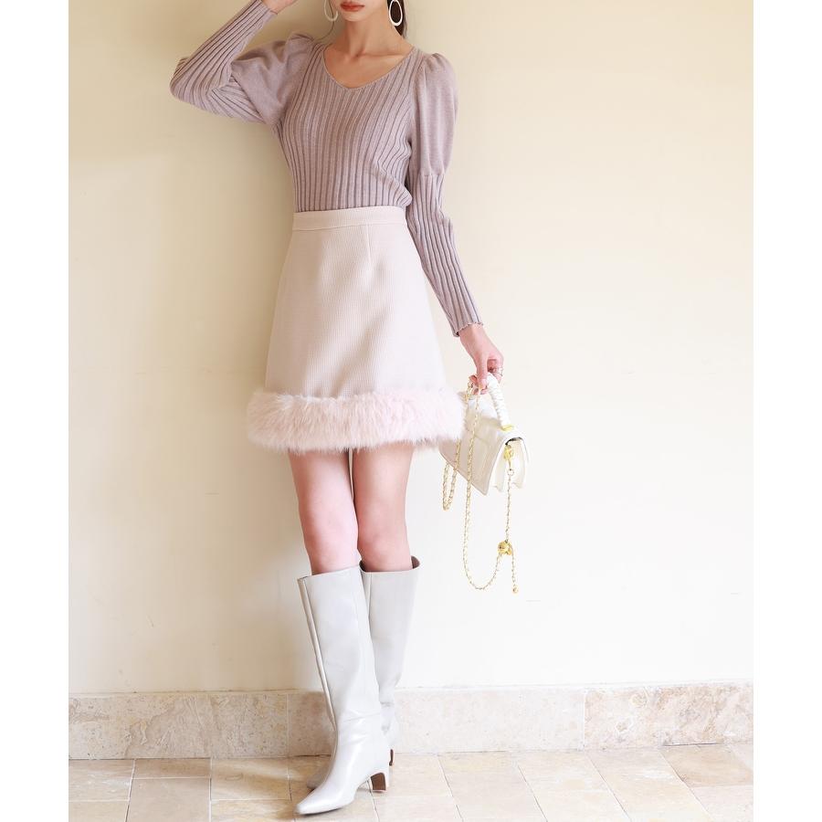 スカート レディース ボトムス ミニスカート ひざ上 ハイウエスト 脚長効果 裏地付き 美シルエット ファー付き 厚手 通学 カジュアル シンプル フ |  | 16