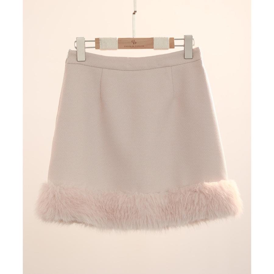 スカート レディース ボトムス ミニスカート ひざ上 ハイウエスト 脚長効果 裏地付き 美シルエット ファー付き 厚手 通学 カジュアル シンプル フ |  | 02