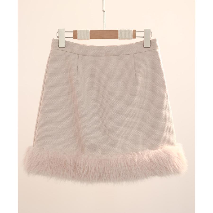 スカート レディース ボトムス ミニスカート ひざ上 ハイウエスト 脚長効果 裏地付き 美シルエット ファー付き 厚手 通学 カジュアル シンプル フ |  | 03