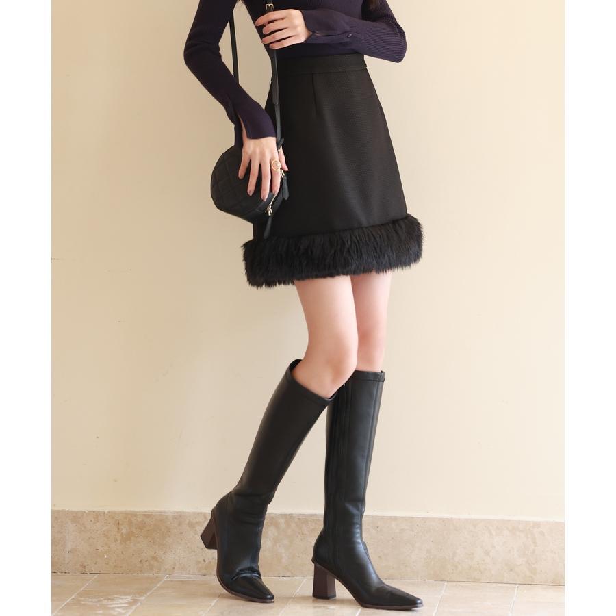 スカート レディース ボトムス ミニスカート ひざ上 ハイウエスト 脚長効果 裏地付き 美シルエット ファー付き 厚手 通学 カジュアル シンプル フ |  | 05