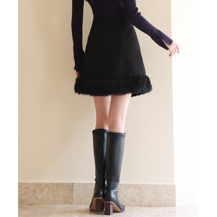 スカート レディース ボトムス ミニスカート ひざ上 ハイウエスト 脚長効果 裏地付き 美シルエット ファー付き 厚手 通学 カジュアル シンプル フ |  | 06